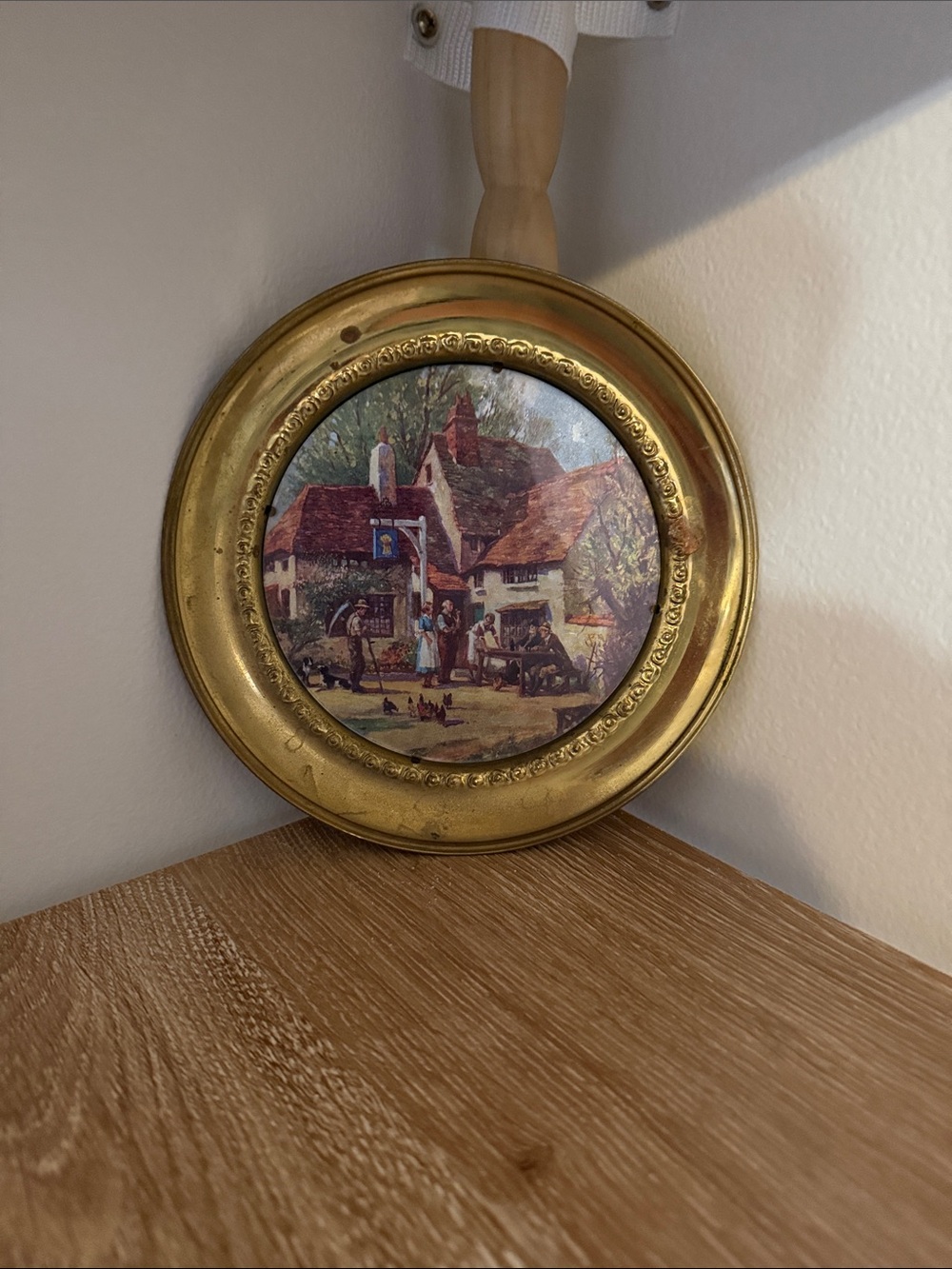 Vintage Brass Wall Plaque with Cottage Scene - Stamped Made in England